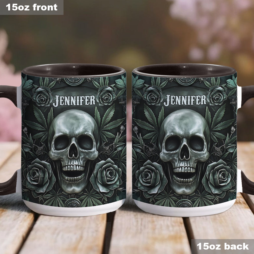 Mug personnalisé avec motif tête de mort et feuille de cannabis
