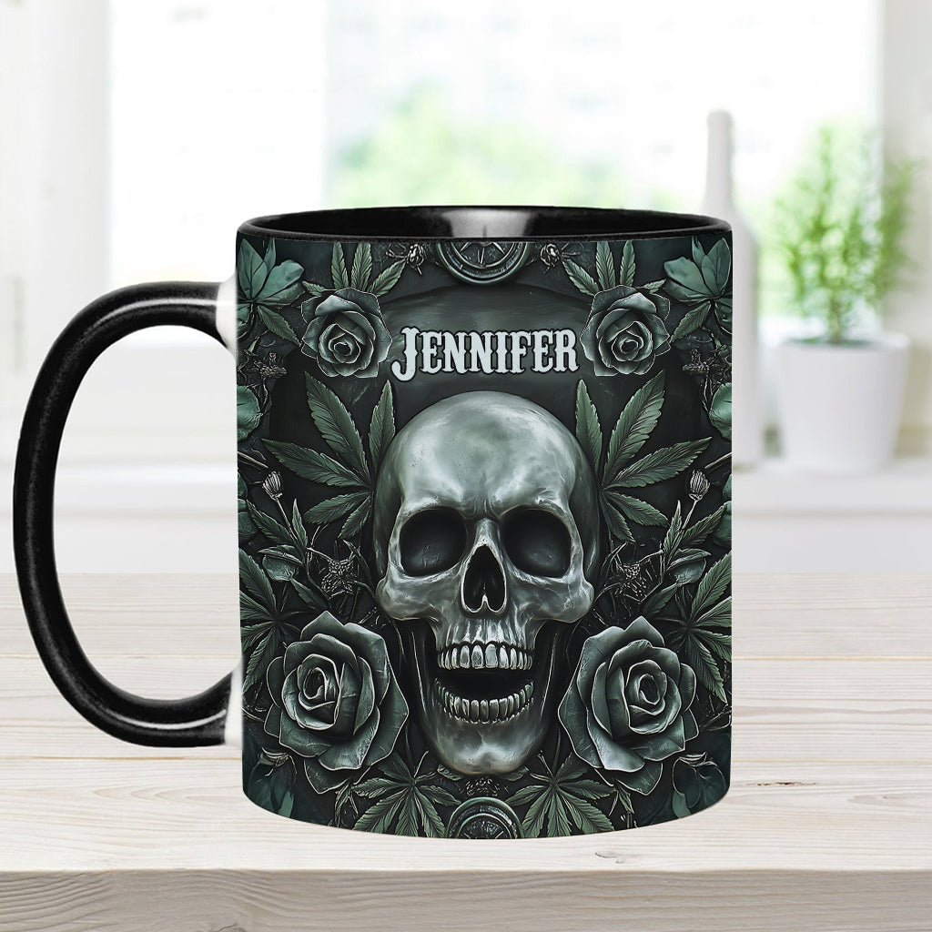 Mug personnalisé avec motif tête de mort et feuille de cannabis