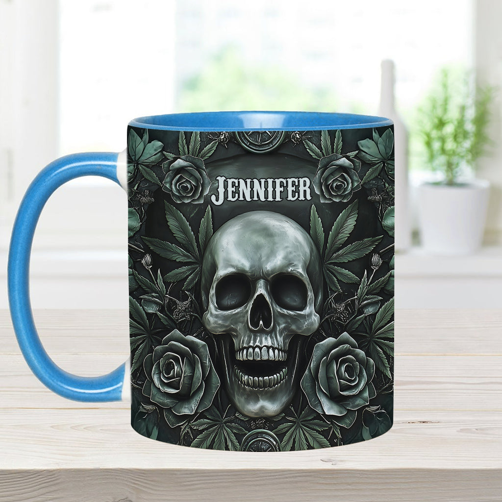 Mug personnalisé avec motif tête de mort et feuille de cannabis