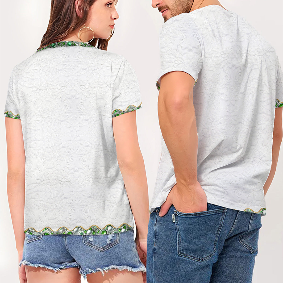 T-shirt à col en V personnalisé avec motif grenouille, imprimé intégral, motif « Love Frog ».