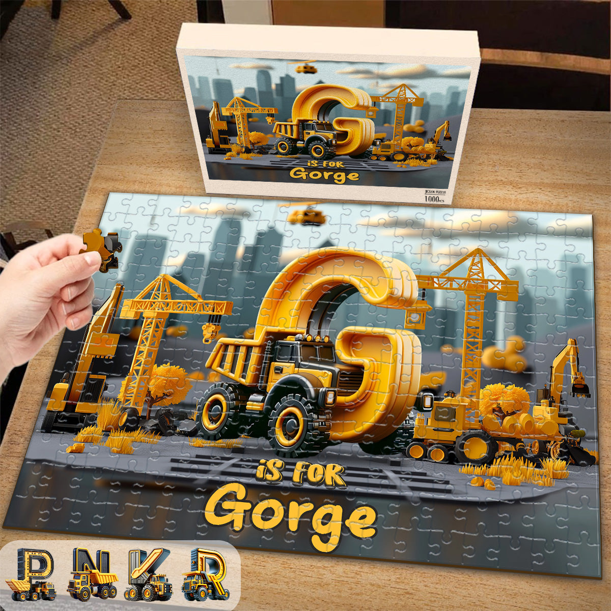Construction Vehicles Letters - Personalized Kid Jigsaw Puzzle