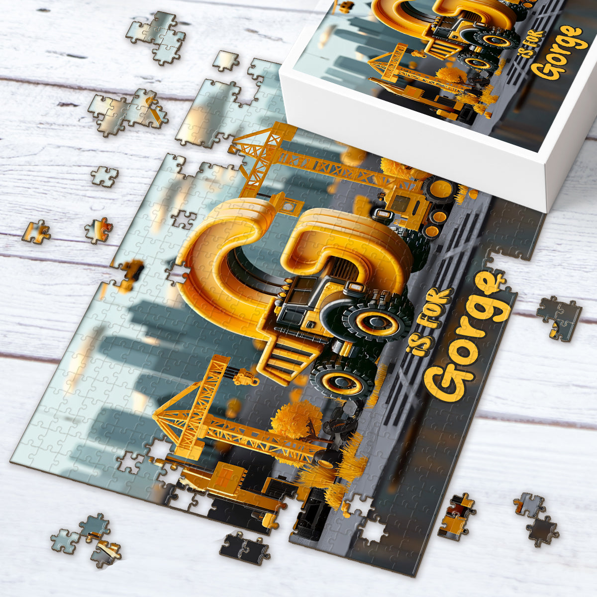 Construction Vehicles Letters - Personalized Kid Jigsaw Puzzle