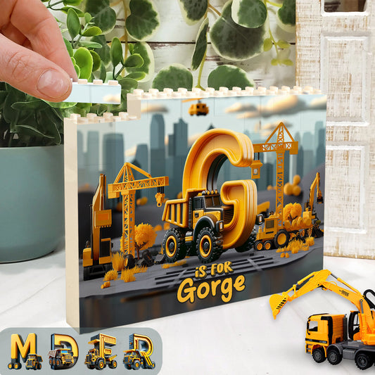 Lettres Véhicules de Construction - Blocs de Construction Rectangles Horizontals à Face Unique Personnalisés pour Enfants