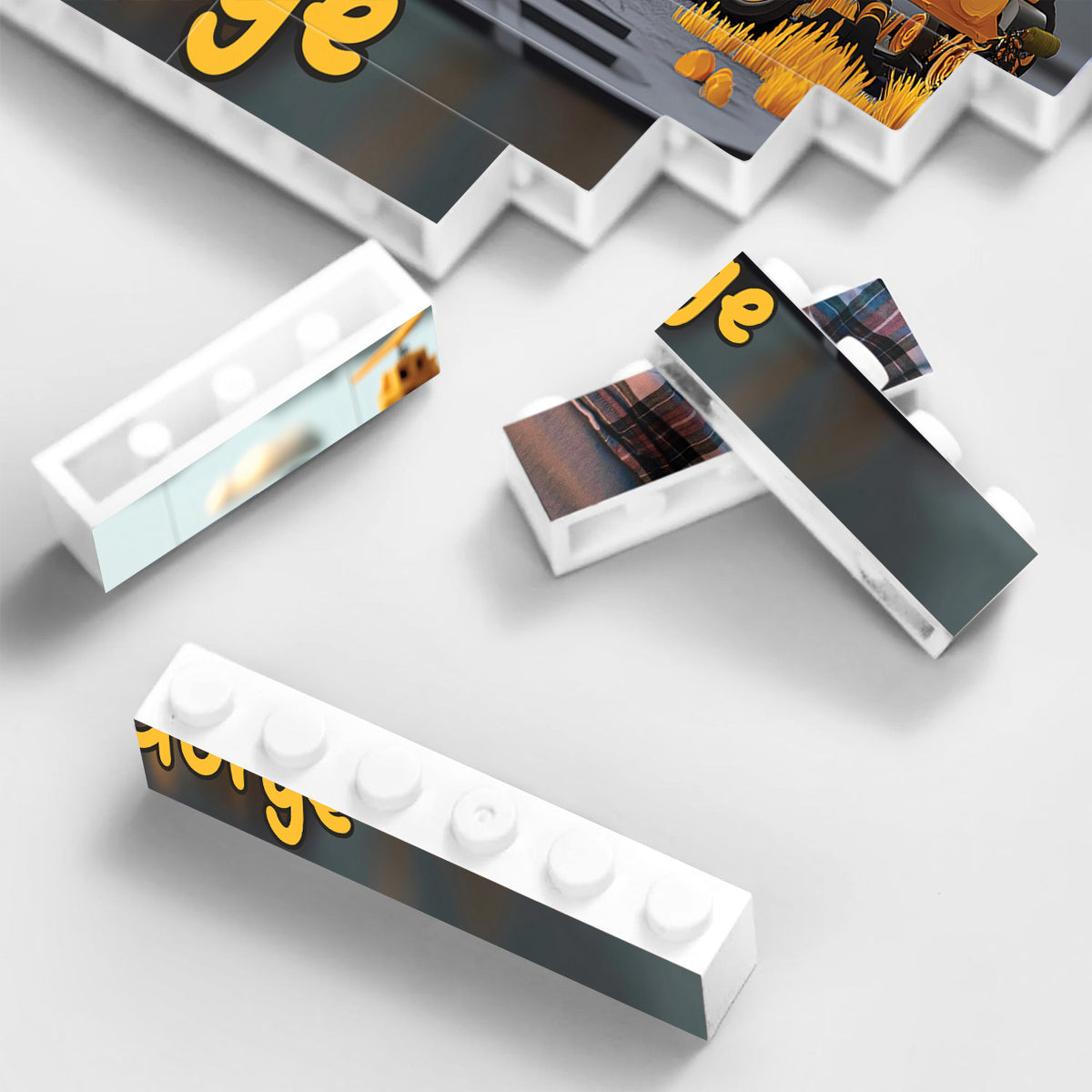 Construction Vehicles Letters - Personalized Kid One-sided Horizontal Rectangle Building Brick Blocks