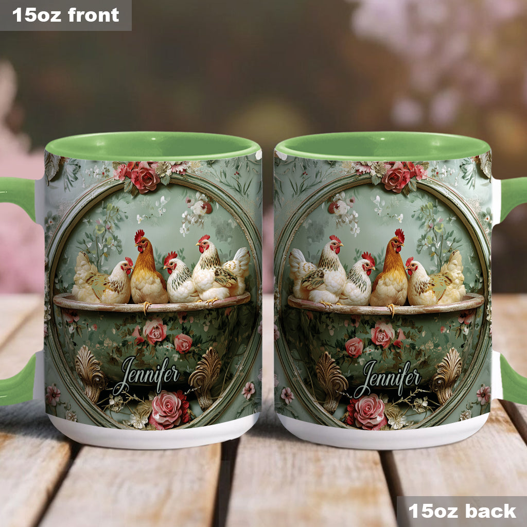 Mug personnalisé à motif floral vintage et poulet