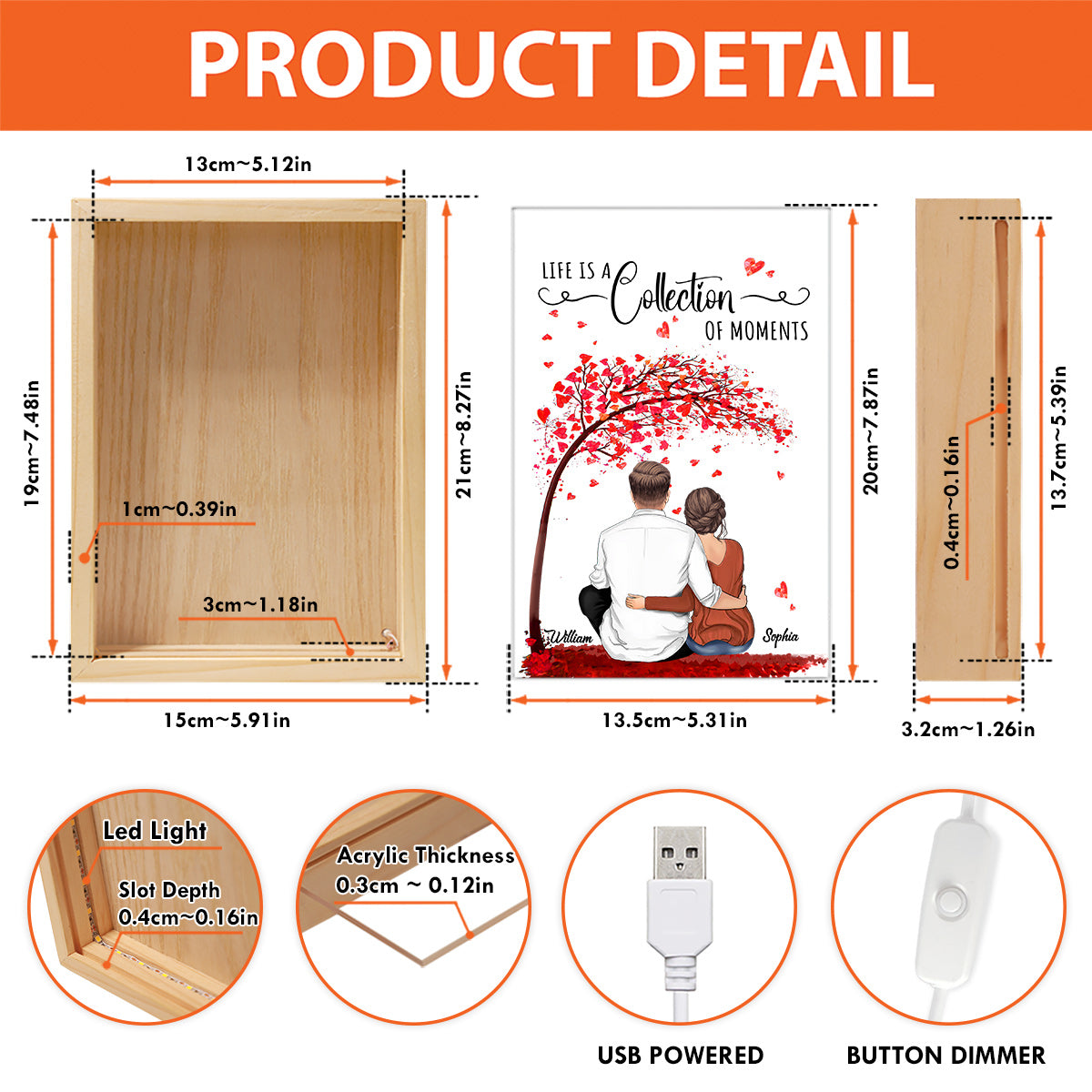 Créer des souvenirs ensemble - Cadre photo lumineux personnalisé pour couple