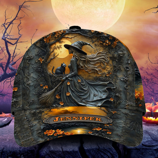 Beautiful Witch & Her Black Cat - Personalized Witch Classic Cap