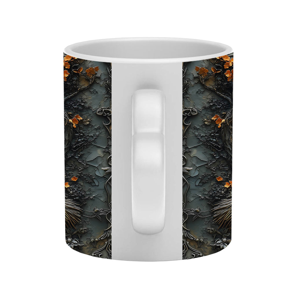 Belle sorcière et son chat noir - Mug personnalisé avec anse en forme de cœur