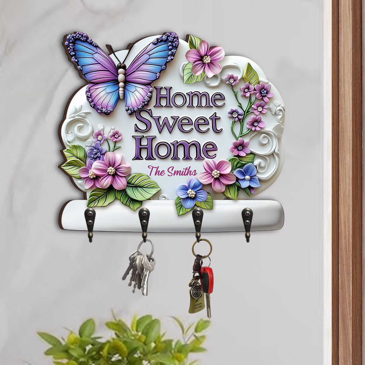 Doux foyer - Porte-clés papillon personnalisé