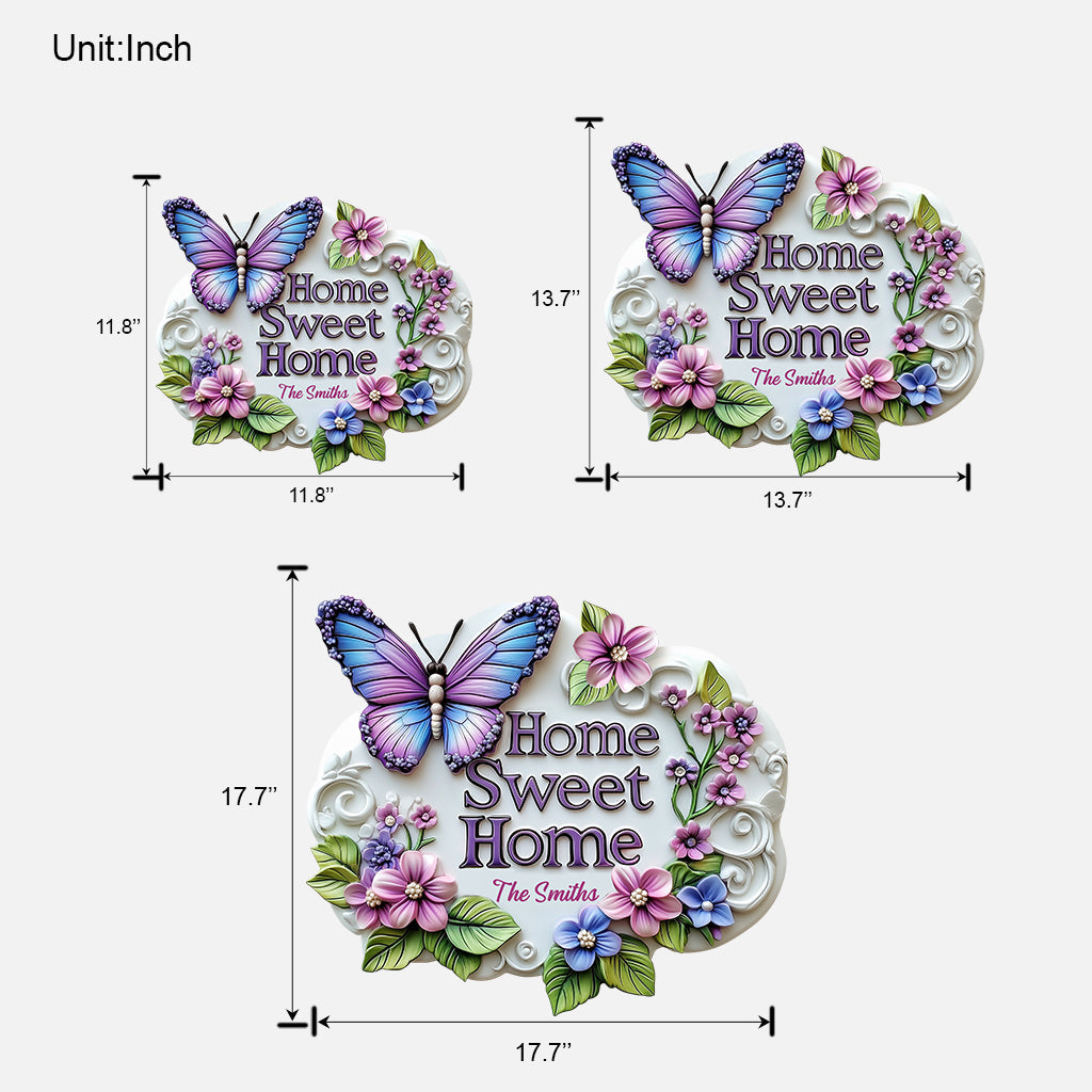 Home Sweet Home - Panneau en bois personnalisé en forme de papillon