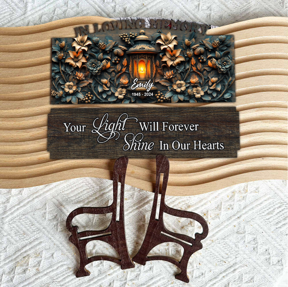 Your Light Will Always Shine In Our Hearts - Personalized Memorial Wooden Bench