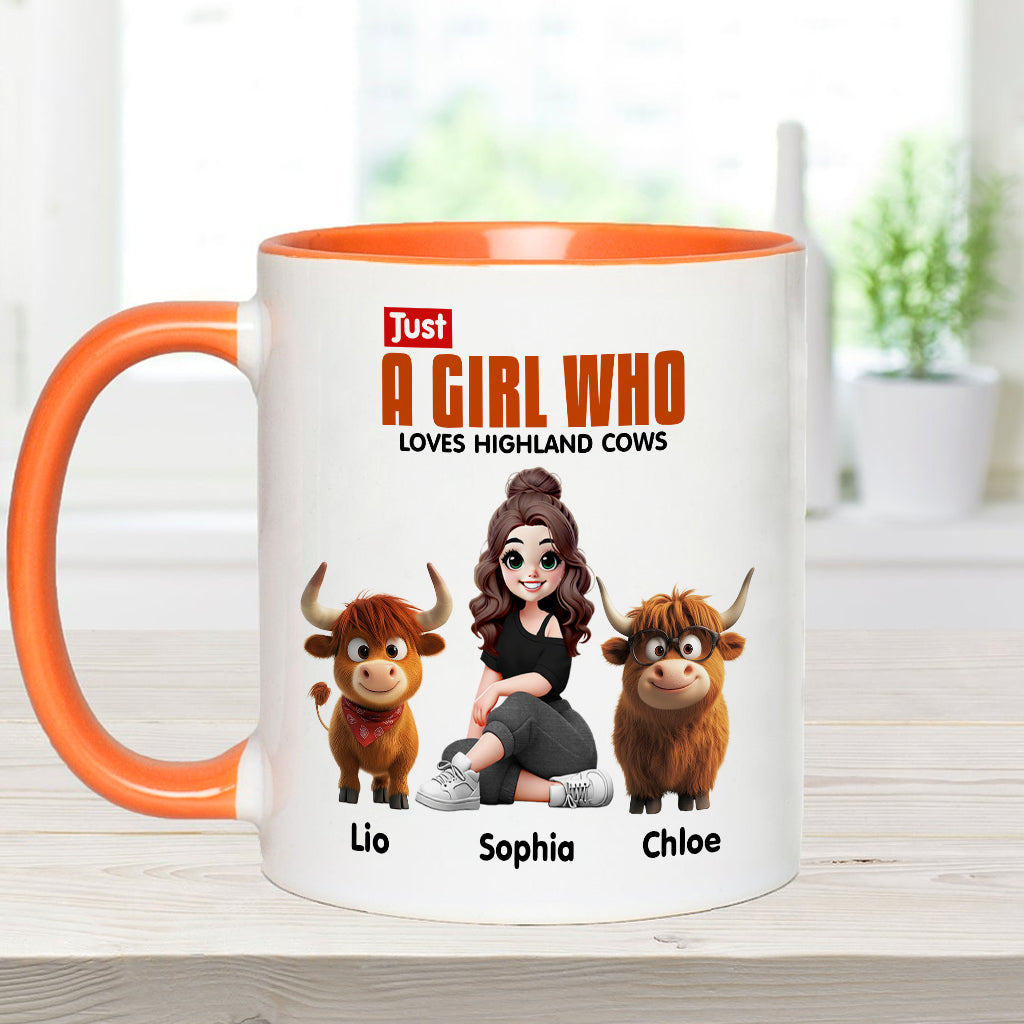 Mug personnalisé « Juste une fille qui aime les vaches des Highlands »