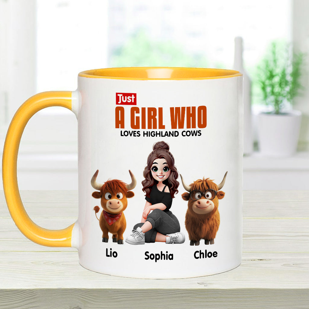 Mug personnalisé « Juste une fille qui aime les vaches des Highlands »
