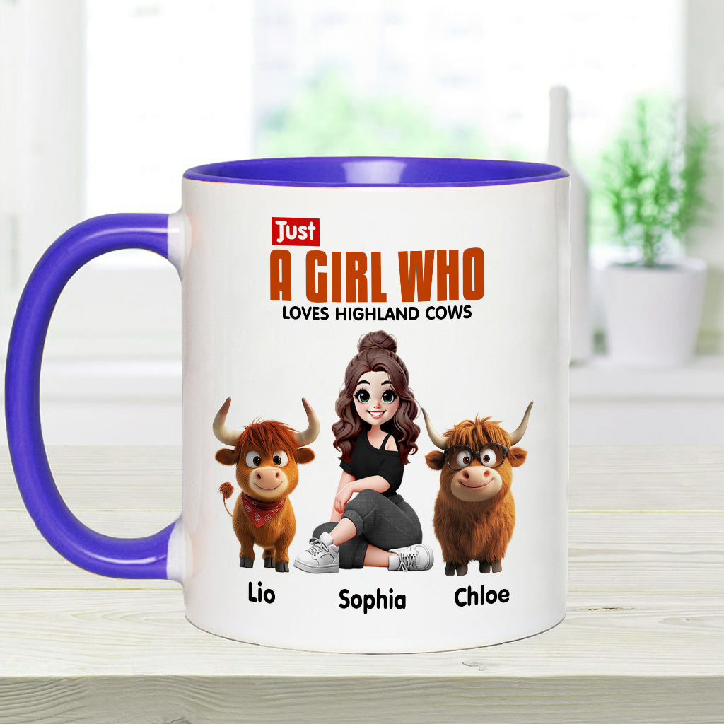 Mug personnalisé « Juste une fille qui aime les vaches des Highlands »