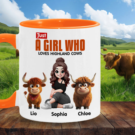 Mug personnalisé « Juste une fille qui aime les vaches des Highlands »