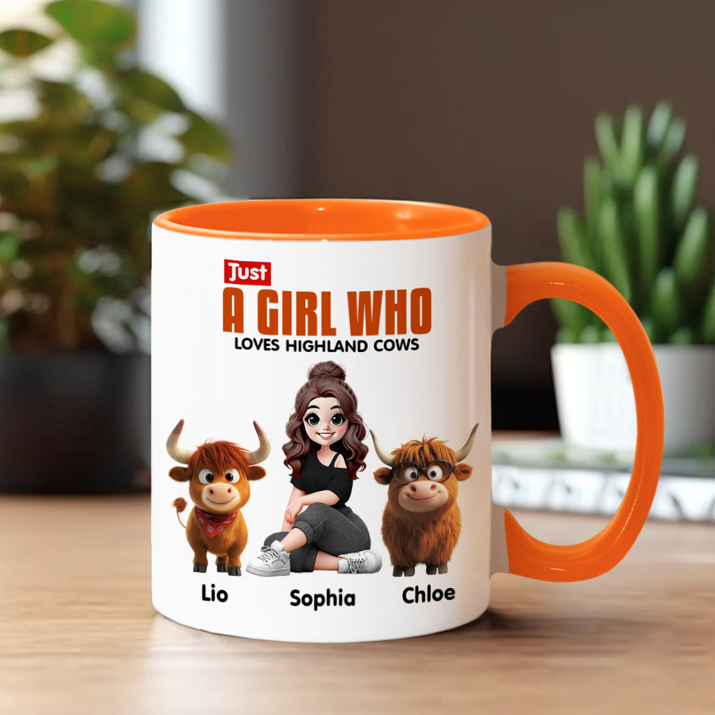 Mug personnalisé « Juste une fille qui aime les vaches des Highlands »