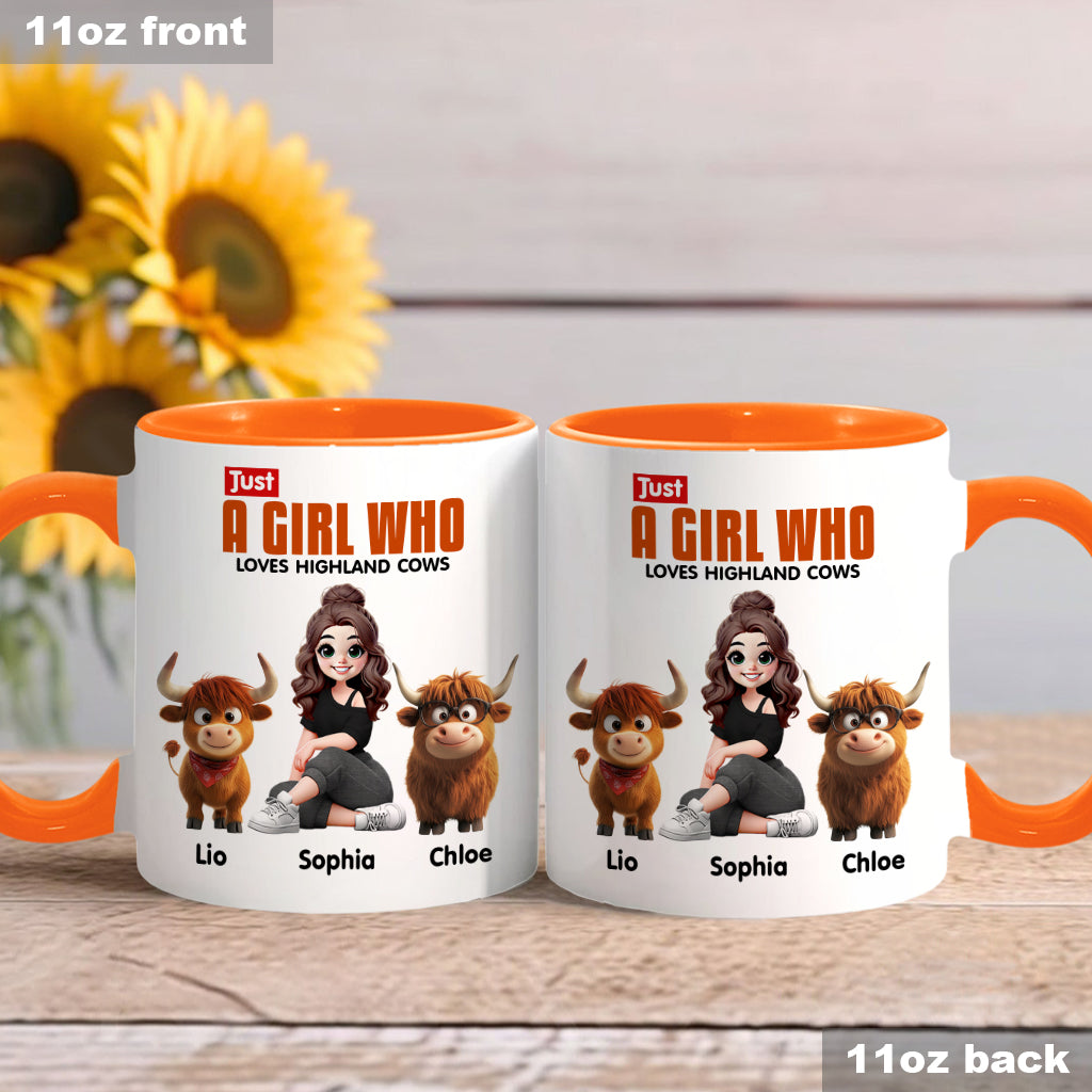 Mug personnalisé « Juste une fille qui aime les vaches des Highlands »