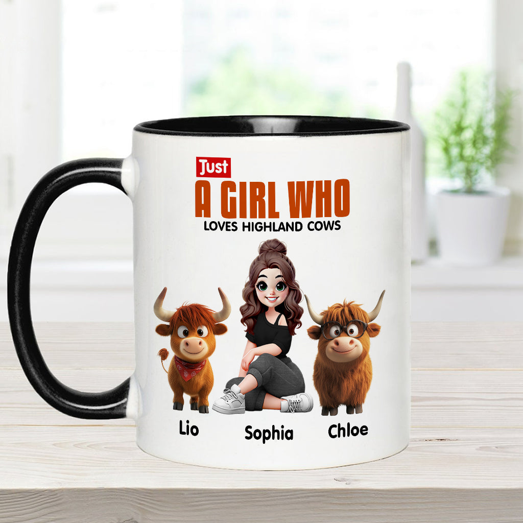 Mug personnalisé « Juste une fille qui aime les vaches des Highlands »