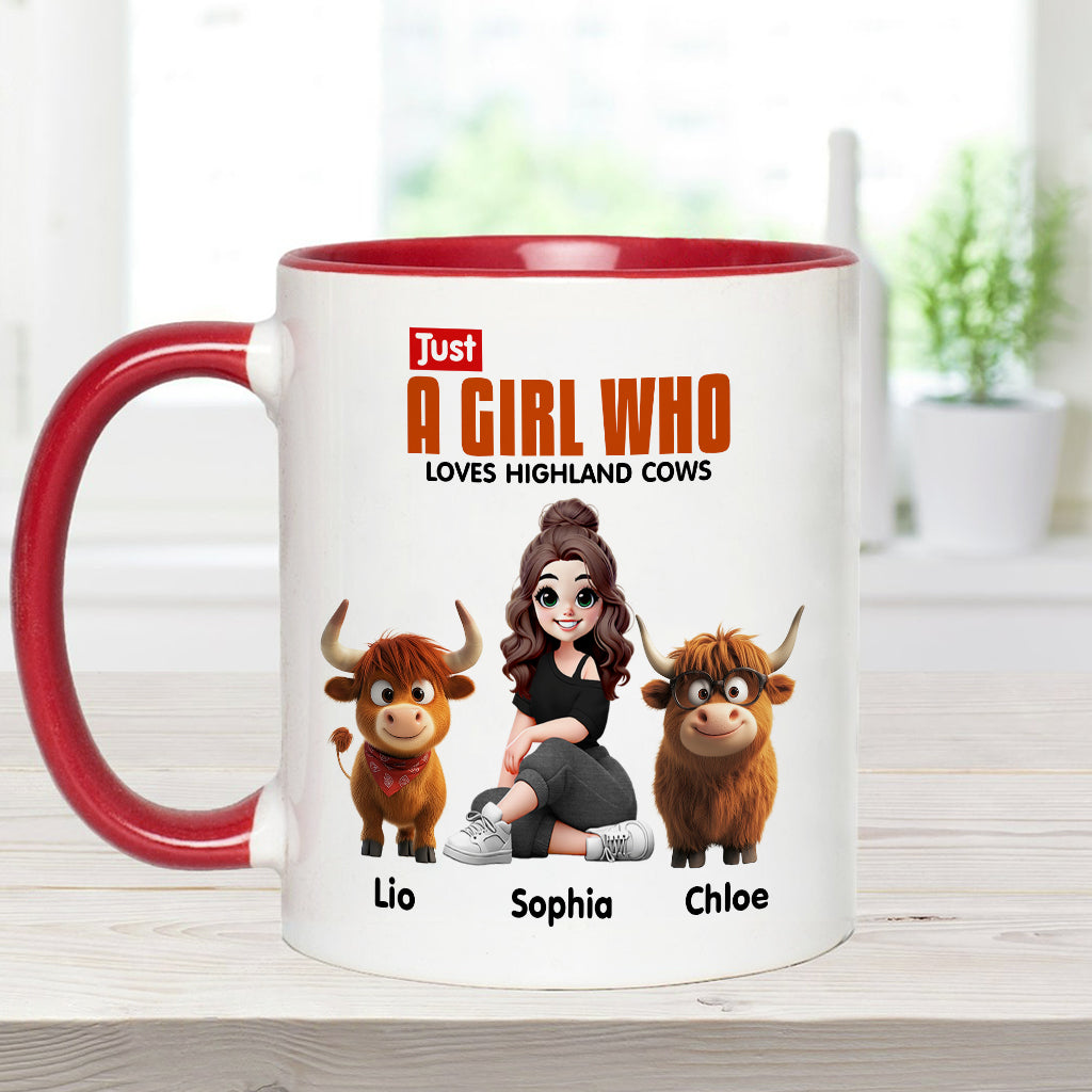Mug personnalisé « Juste une fille qui aime les vaches des Highlands »