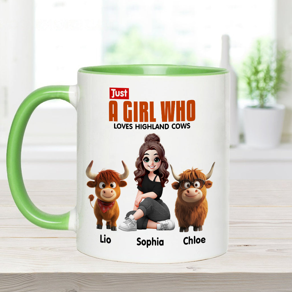 Mug personnalisé « Juste une fille qui aime les vaches des Highlands »