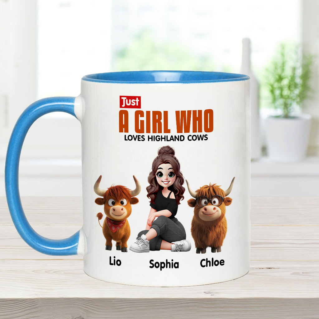 Mug personnalisé « Juste une fille qui aime les vaches des Highlands »