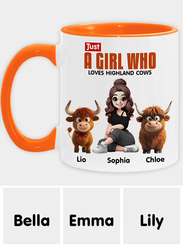 Mug personnalisé « Juste une fille qui aime les vaches des Highlands »