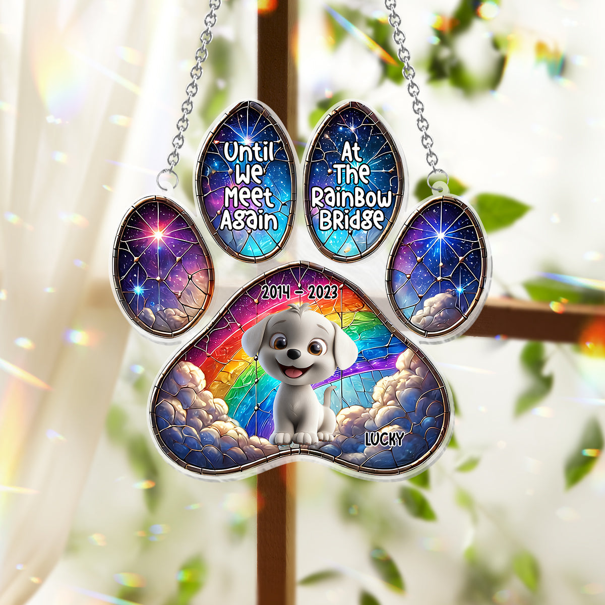 Ange au Ciel - Ornement attrape-soleil personnalisé pour fenêtre en forme de chien 