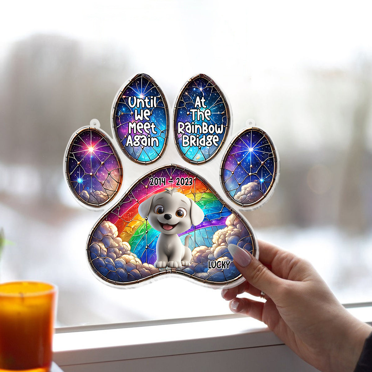 Ange au Ciel - Ornement attrape-soleil personnalisé pour fenêtre en forme de chien 