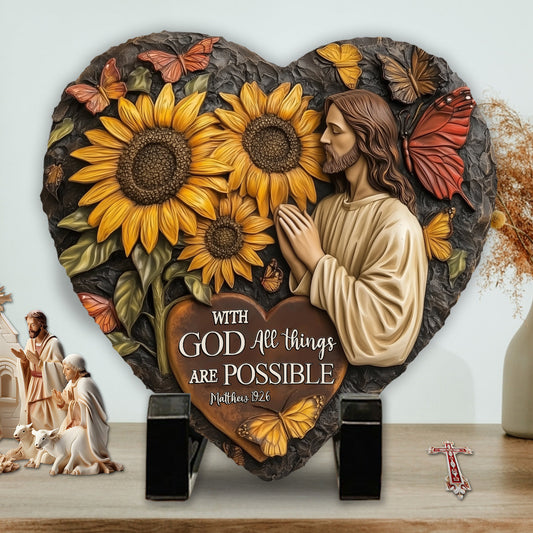 Avec Dieu, tout est possible - Pierre chrétienne en forme de cœur