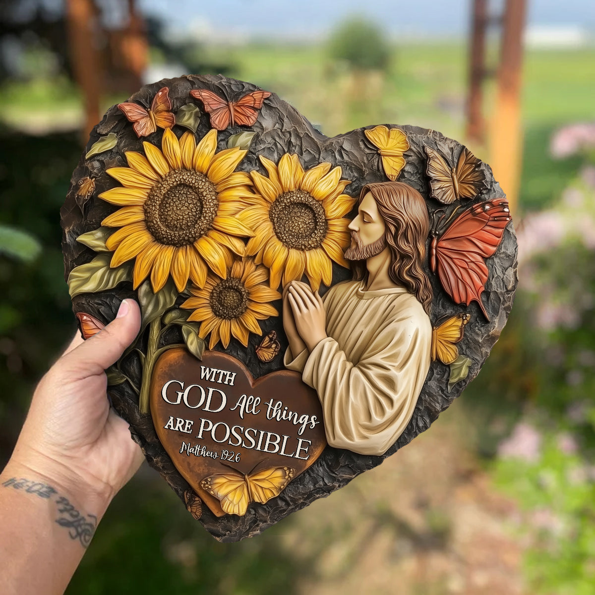 With God All Things Are Possible - Christian Heart Shaped Stone