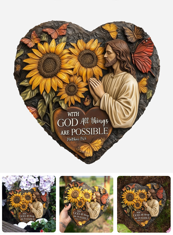With God All Things Are Possible - Christian Heart Shaped Stone