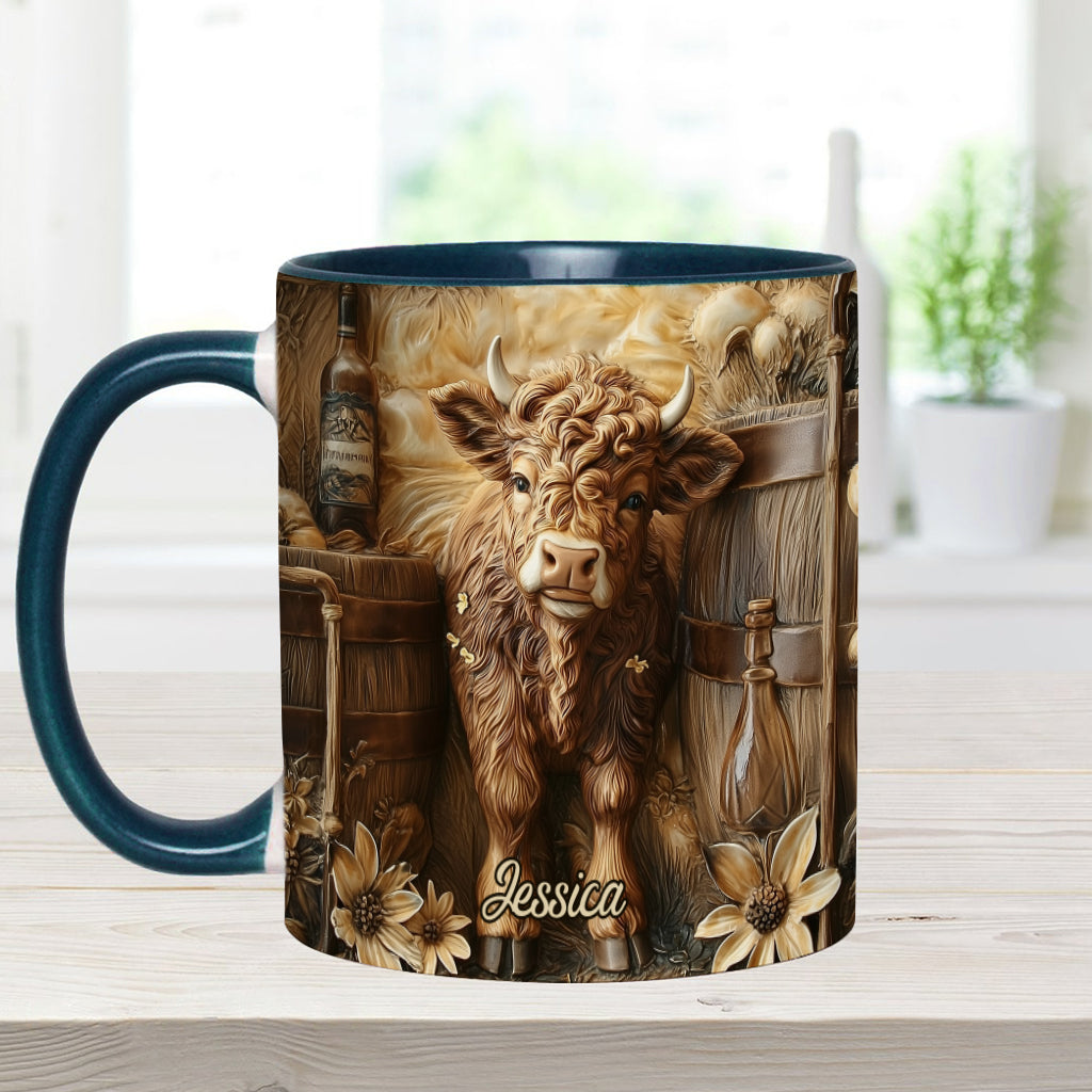 Vintage Beautiful Highland Cow - Personalized Accent Mug