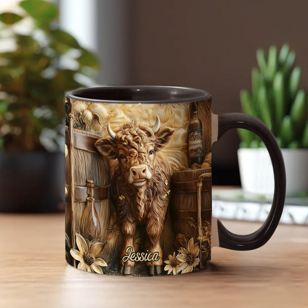 Vintage Beautiful Highland Cow - Personalized Accent Mug