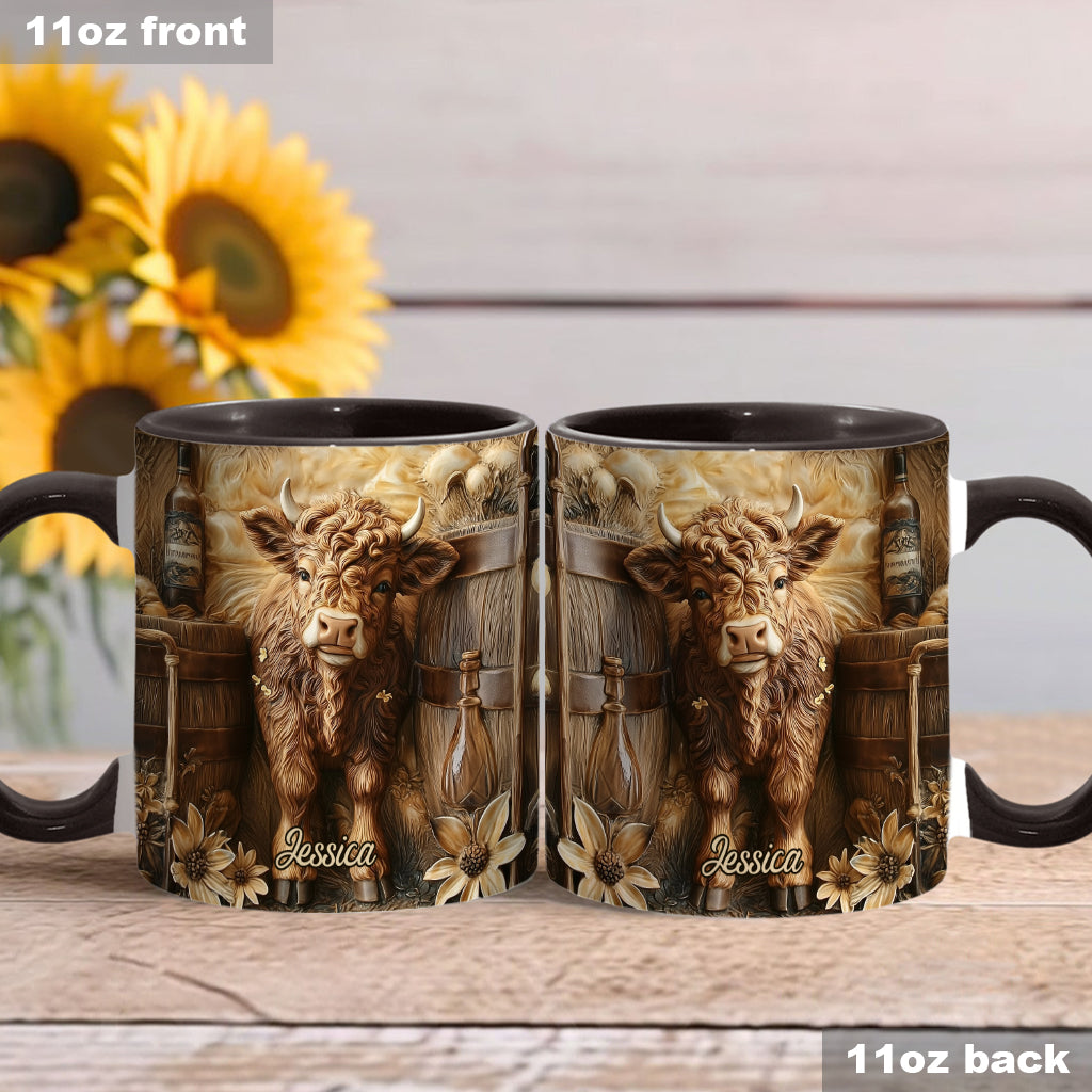 Vintage Beautiful Highland Cow - Personalized Accent Mug