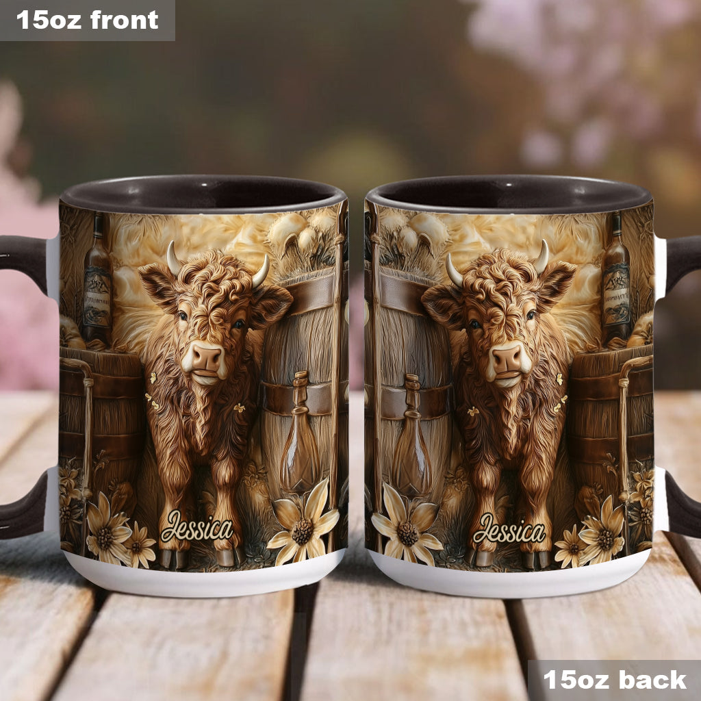 Vintage Beautiful Highland Cow - Personalized Accent Mug