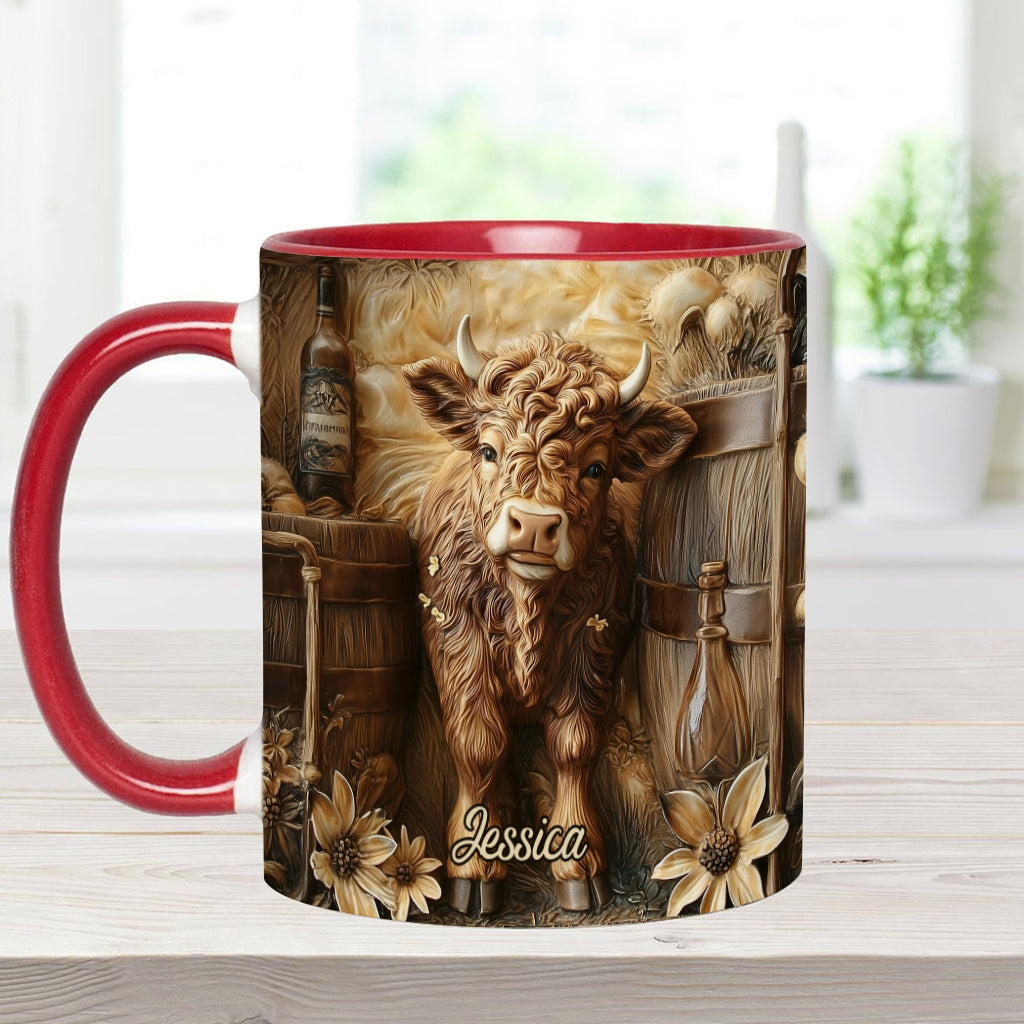 Vintage Beautiful Highland Cow - Personalized Accent Mug