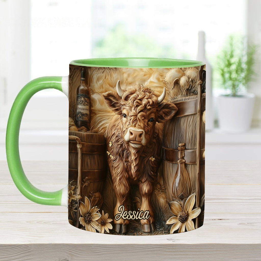Vintage Beautiful Highland Cow - Personalized Accent Mug