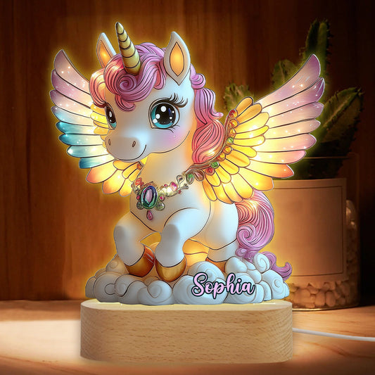 Beautiful Unicorn - Personalized Kid Shaped Plaque Light Base