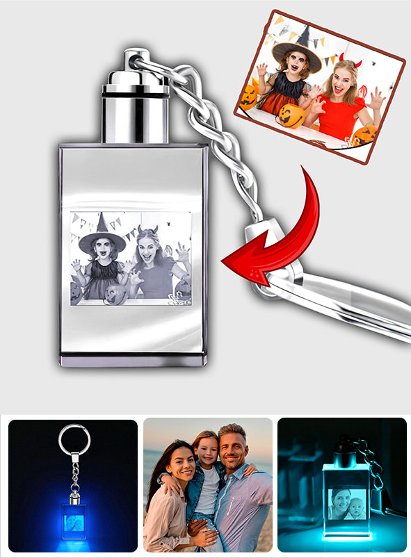 Porte-clés lumineux LED rectangulaire en cristal avec photo personnalisée - cadeau idéal pour les amoureux des chiens et des chats, ou pour toute personne ayant perdu un être cher - Porte-clés personnalisé