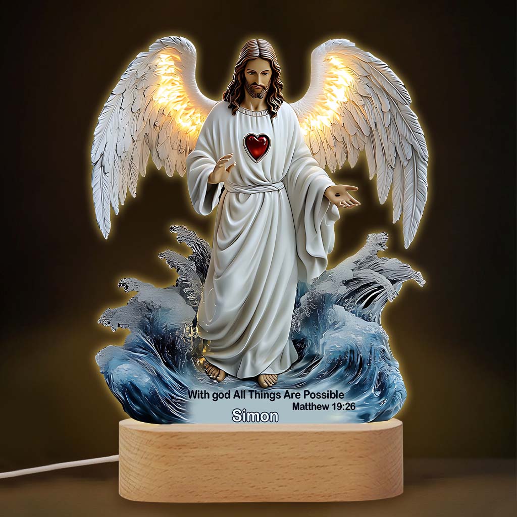With God All Things Are Possible - Personalized Christian Shaped Plaque Light Base