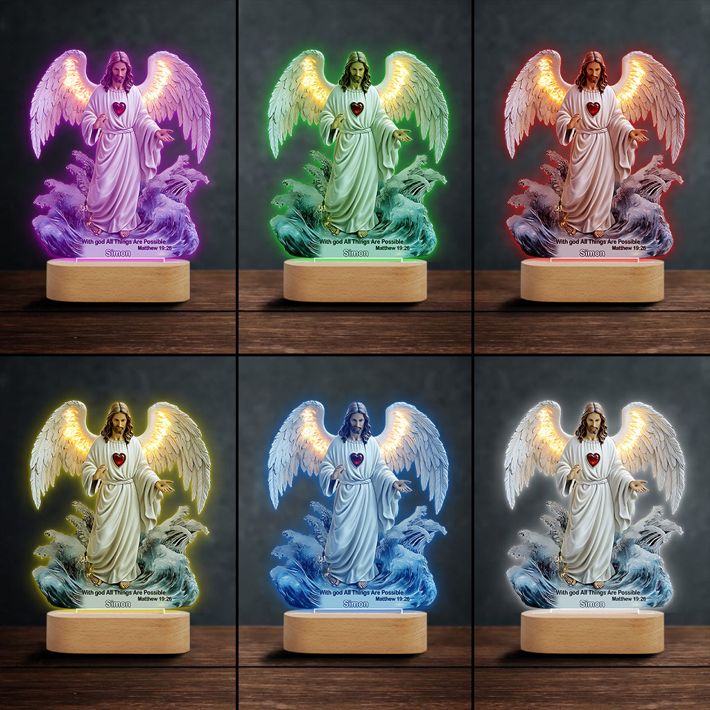 With God All Things Are Possible - Personalized Christian Shaped Plaque Light Base