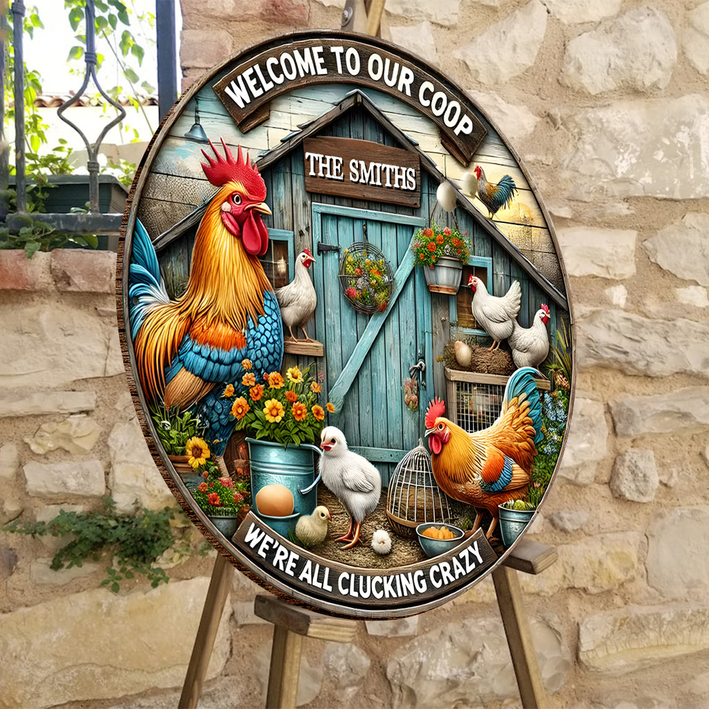 Bienvenue dans notre poulailler - Panneau rond en bois personnalisé pour poules