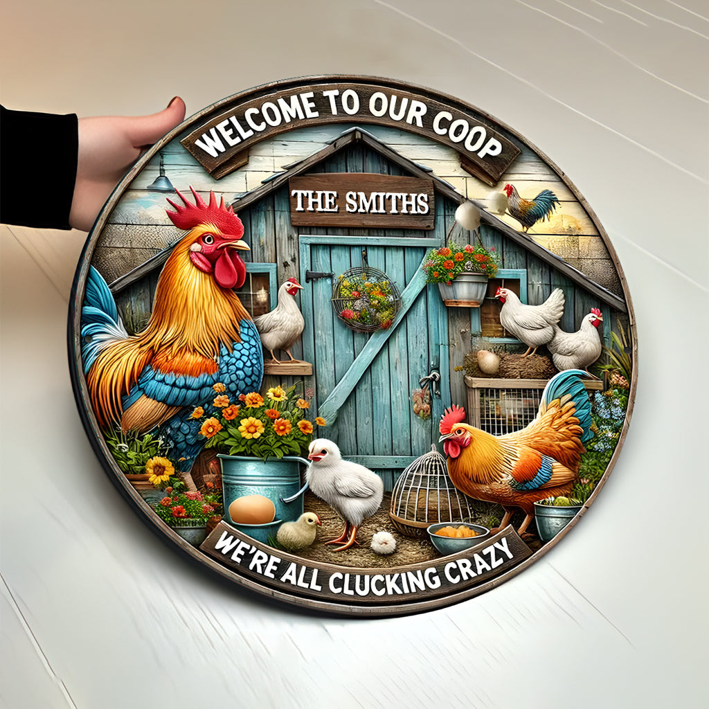Bienvenue dans notre poulailler - Panneau rond en bois personnalisé pour poules