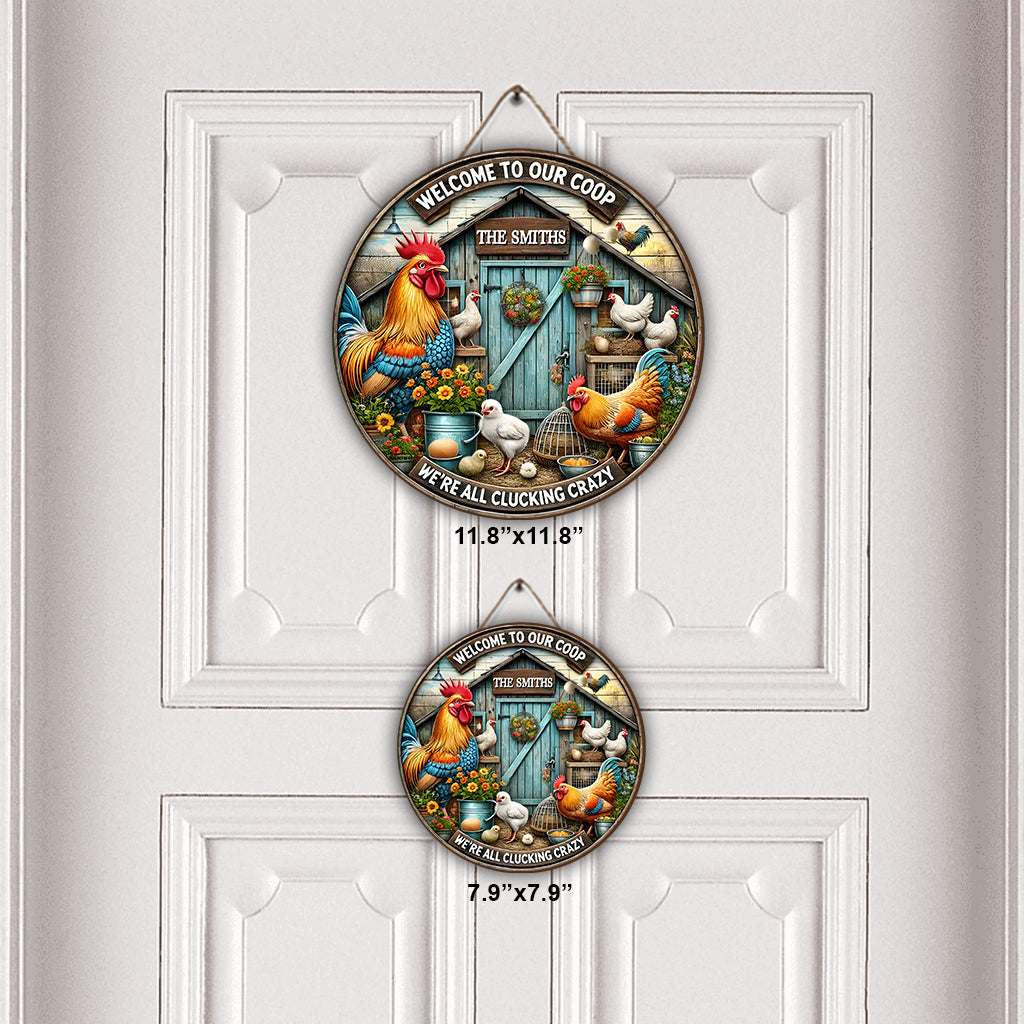Bienvenue dans notre poulailler - Panneau rond en bois personnalisé pour poules