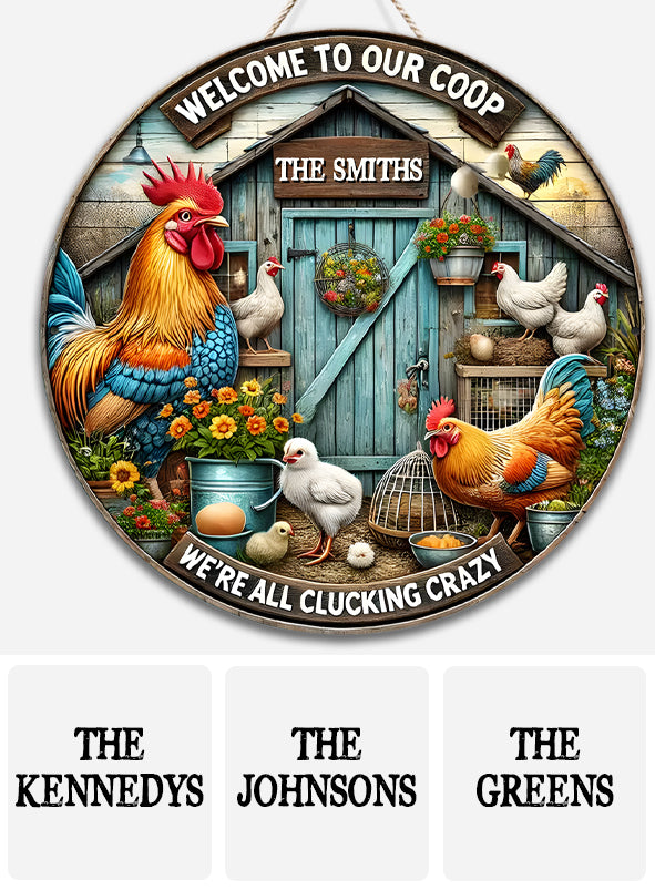 Bienvenue dans notre poulailler - Panneau rond en bois personnalisé pour poules