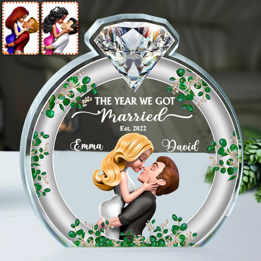 Plaque acrylique personnalisée pour couple, en forme de pièce, datant de l'année de notre mariage.