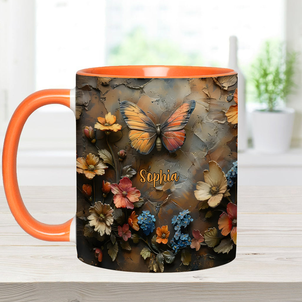 Chic Rose & Butterfly - Personalized Butterfly Accent Mug