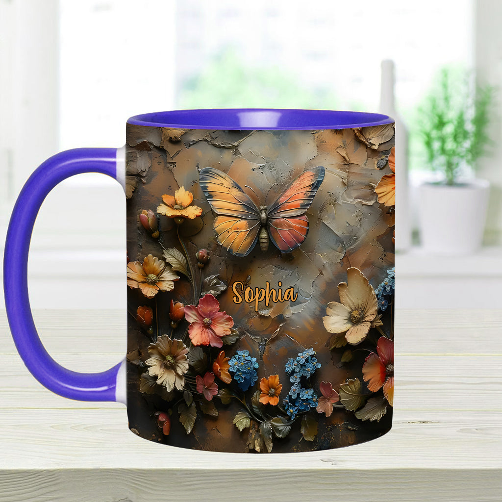Chic Rose & Butterfly - Personalized Butterfly Accent Mug