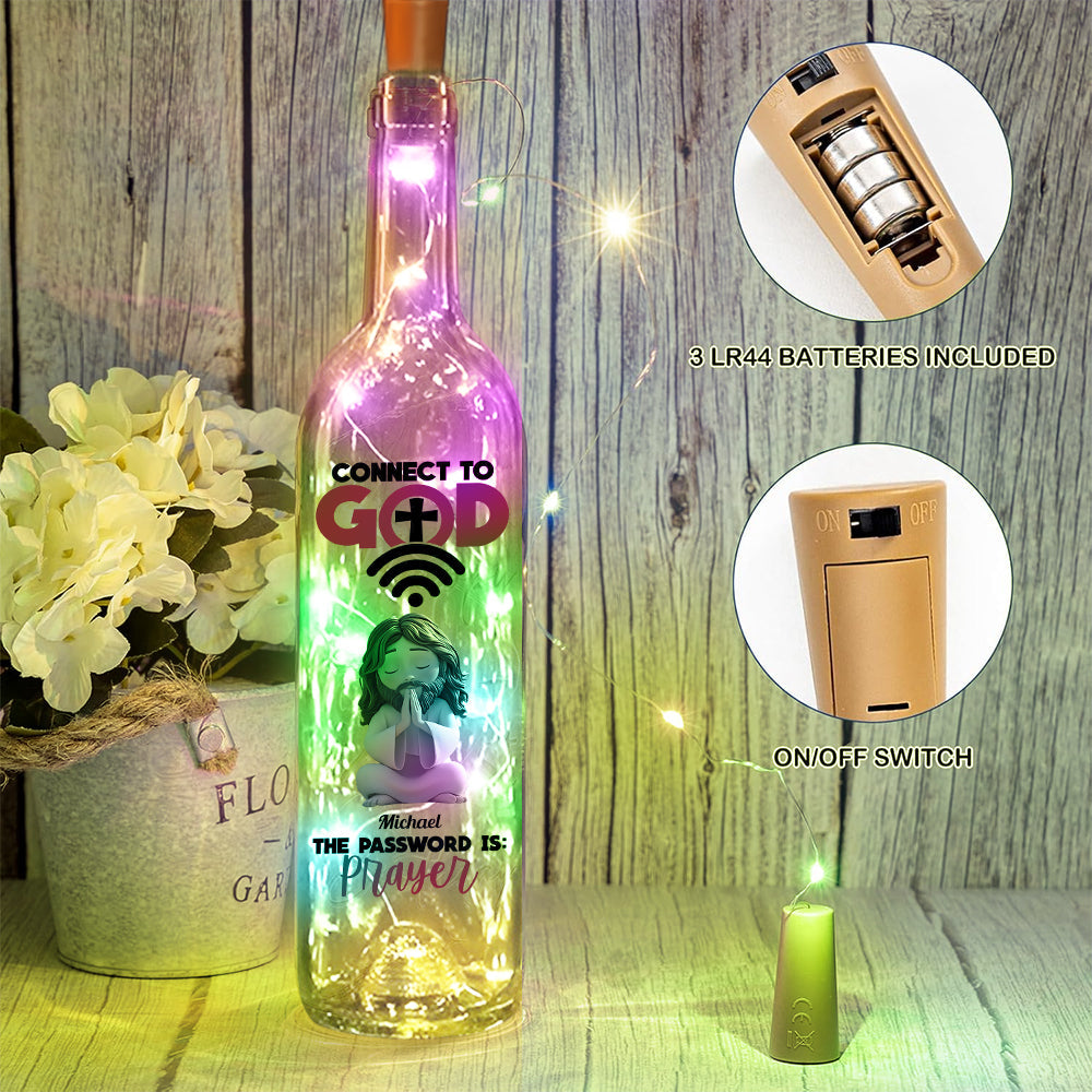 Se connecter à Dieu - Lampe personnalisée en bouteille de vin chrétienne