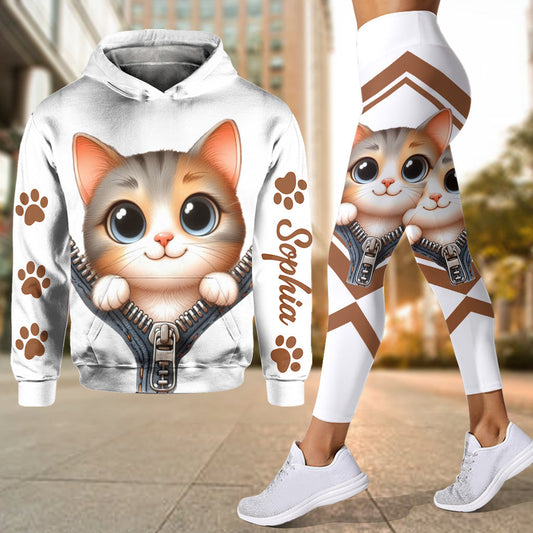 Chat mignon - Sweat à capuche et leggings personnalisés avec motif chat